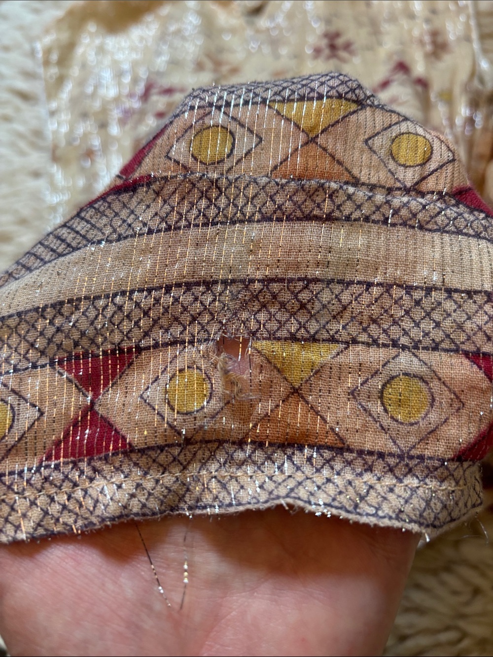 Embroidered Cream Boho Sleeveless Blouse with Red & Yellow Motif - Picture 10 of 16